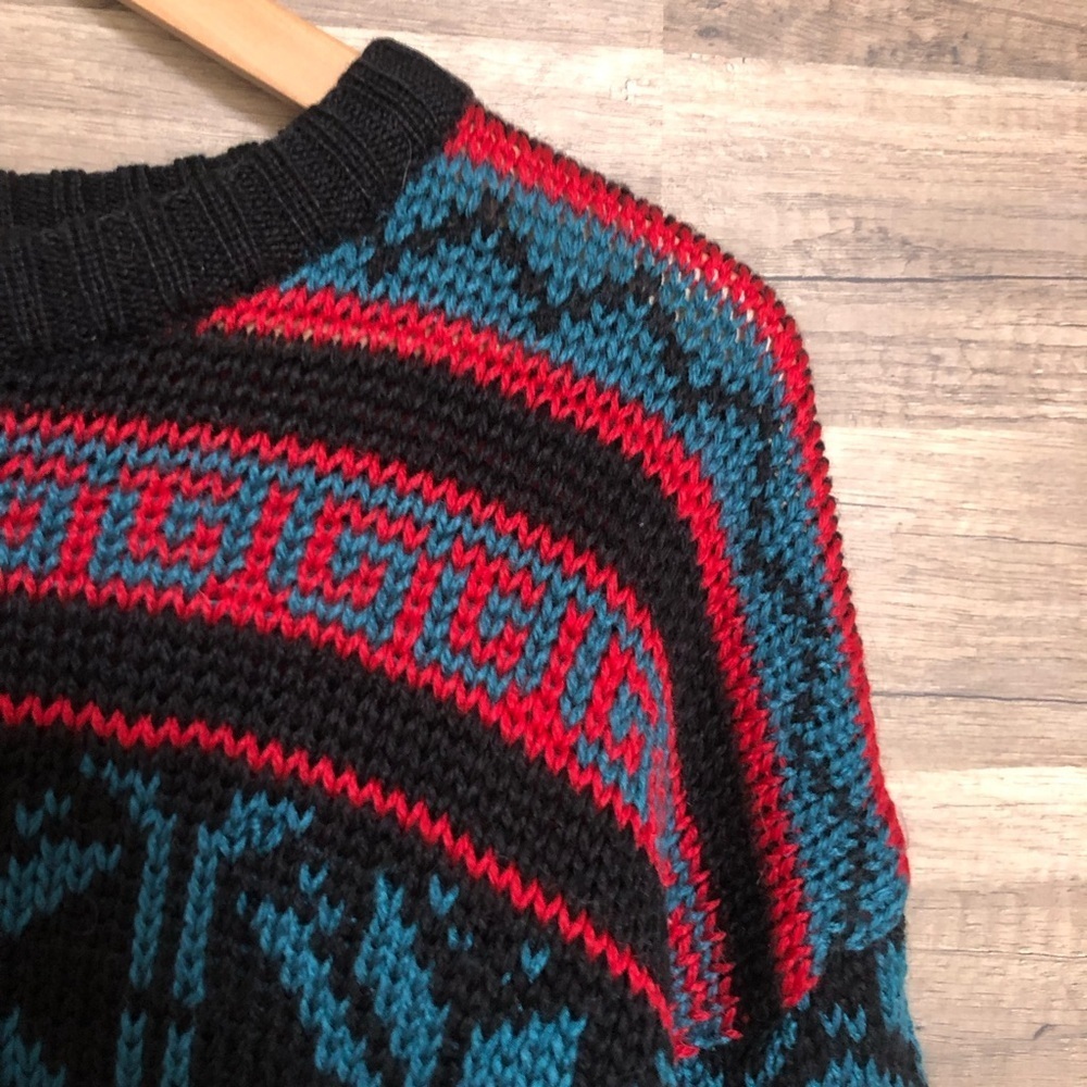 Vintage Geometric Snowflake Patterned Crewneck Knit Sweater Large - Picture 5 of 10